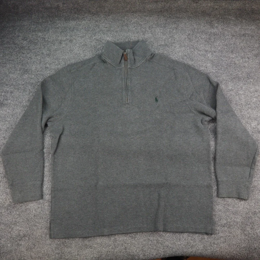 Polo Ralph Lauren Pullover Mens XL Quarter Zip Gray Solid Preppy Classic Sweater